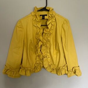 INC International Concepts Ruffle Cropped Yellow Petite 12 Cotton Blend Blazer
